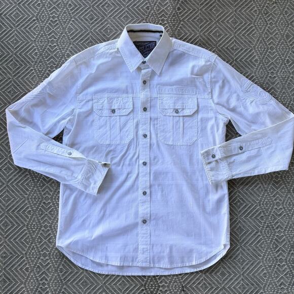 Affliction Shirt Mens Medium White Premium Button Up Embroidery Motorcycle Biker - Picture 1 of 11